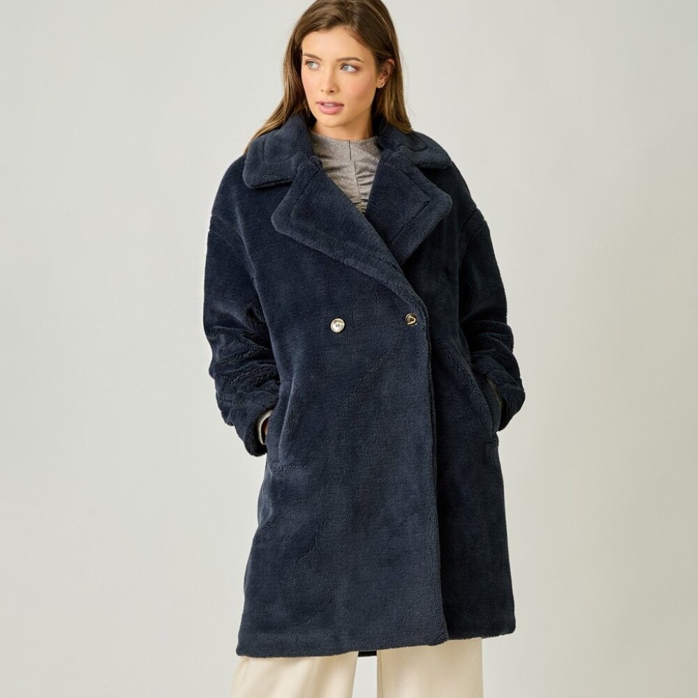 Double Breasted Teddy Coat (NAVY)